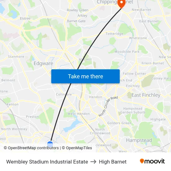 Wembley Stadium Industrial Estate to High Barnet map