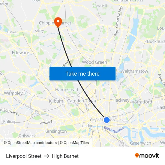Liverpool Street to High Barnet map