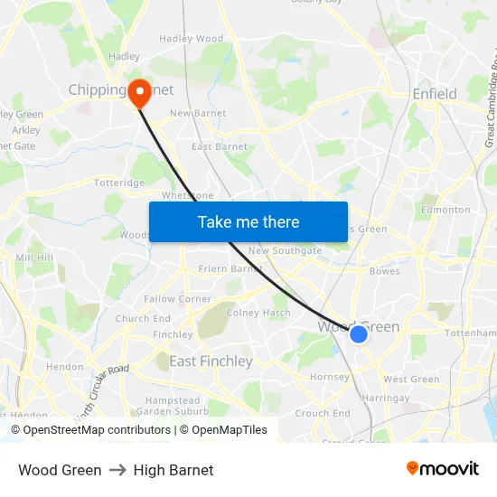 Wood Green to High Barnet map
