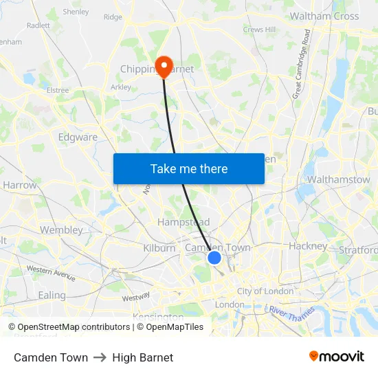 Camden Town to High Barnet map
