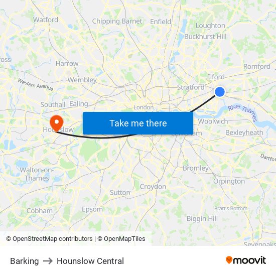 Barking to Hounslow Central map