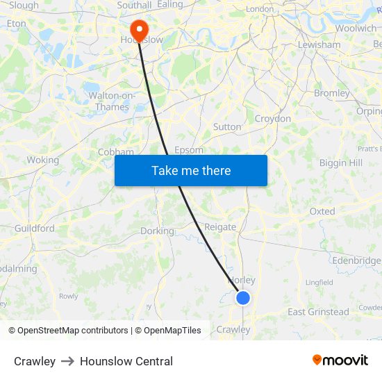 Crawley to Hounslow Central map