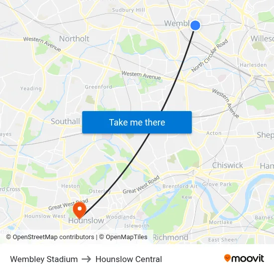Wembley Stadium to Hounslow Central map