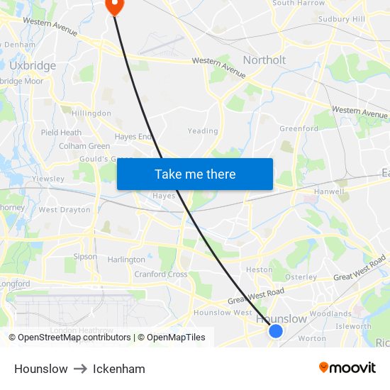 Hounslow to Ickenham map