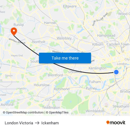 London Victoria to Ickenham map