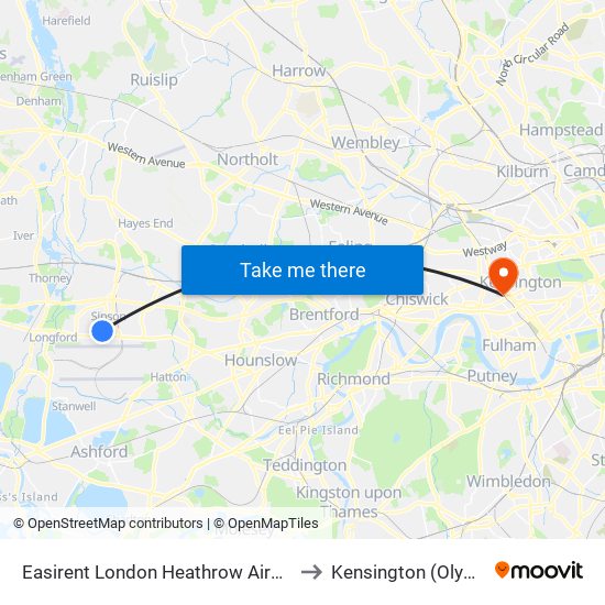 Easirent London Heathrow Airport Lhr to Kensington (Olympia) map