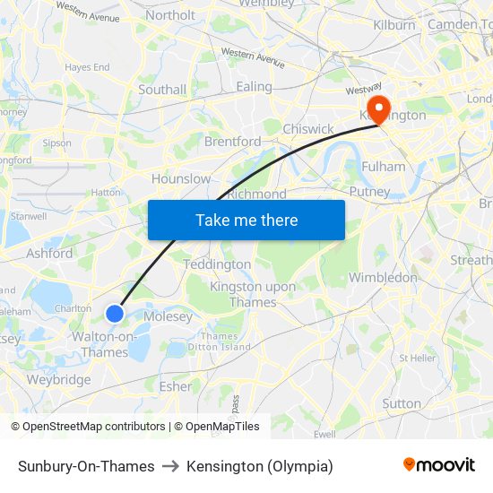 Sunbury-On-Thames to Kensington (Olympia) map