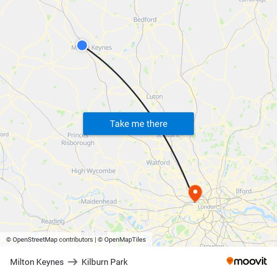 Milton Keynes to Kilburn Park map