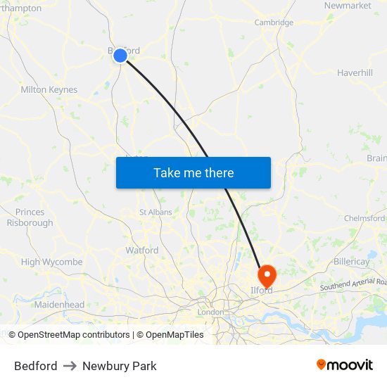 Bedford to Newbury Park map