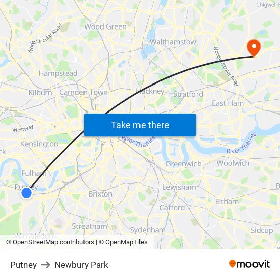 Putney to Newbury Park map