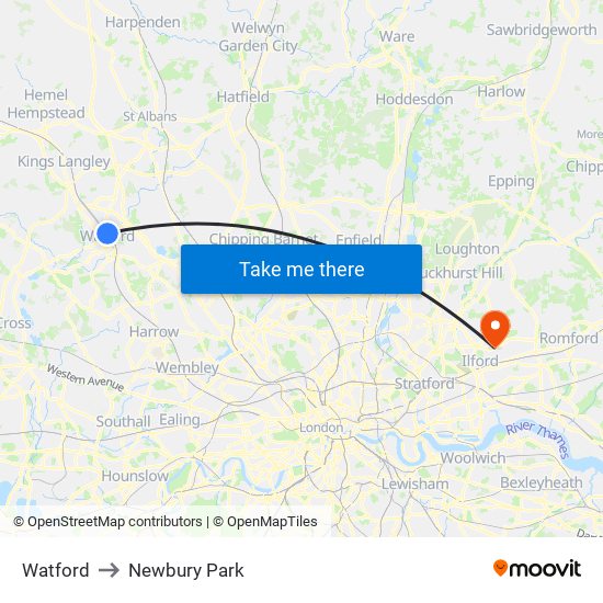 Watford to Newbury Park map