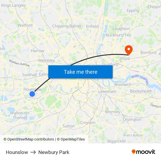 Hounslow to Newbury Park map