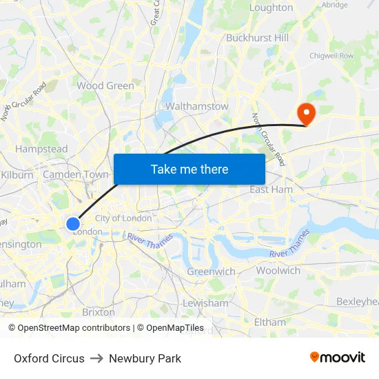 Oxford Circus to Newbury Park map