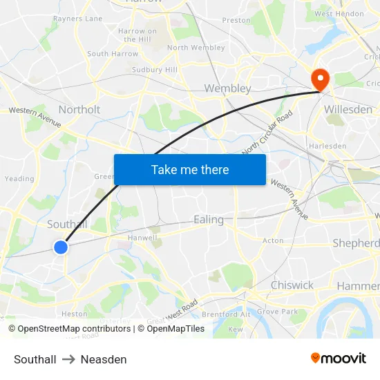 Southall to Neasden map