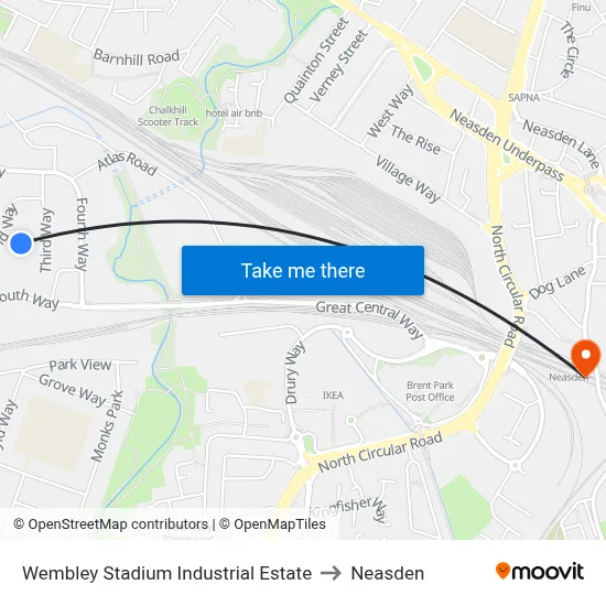 Wembley Stadium Industrial Estate to Neasden map