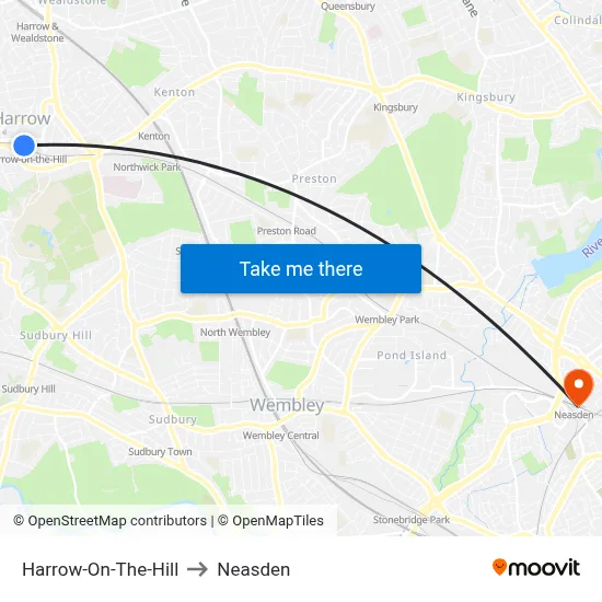 Harrow-On-The-Hill to Neasden map