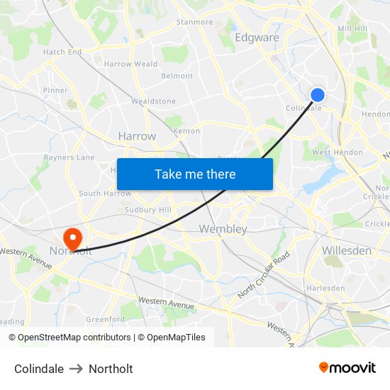 Colindale to Northolt map