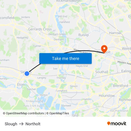 Slough to Northolt map