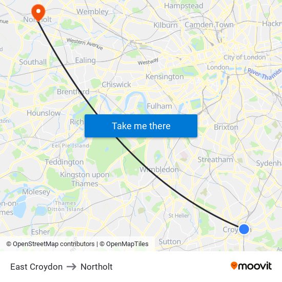 East Croydon to Northolt map