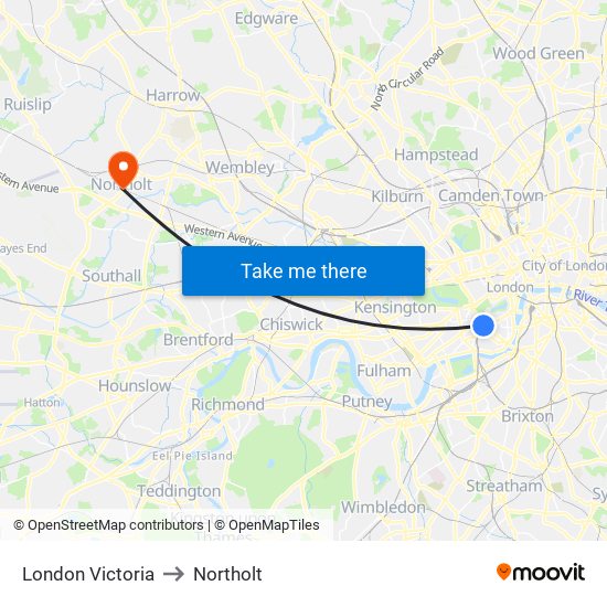 London Victoria to Northolt map