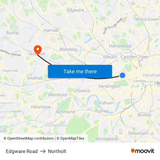 Edgware Road to Northolt map