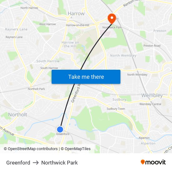 Greenford to Northwick Park map