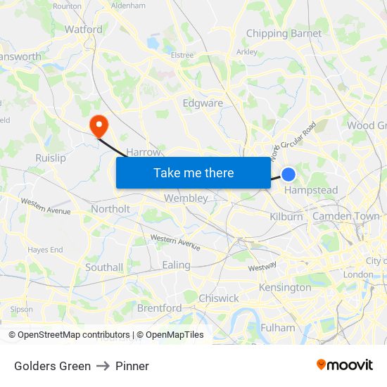 Golders Green to Pinner map