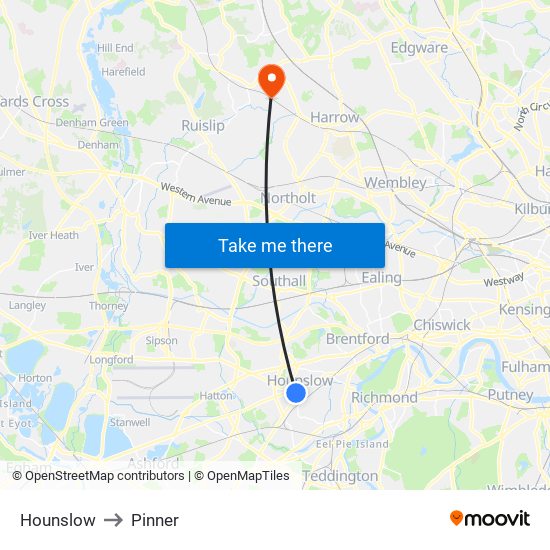 Hounslow to Pinner map