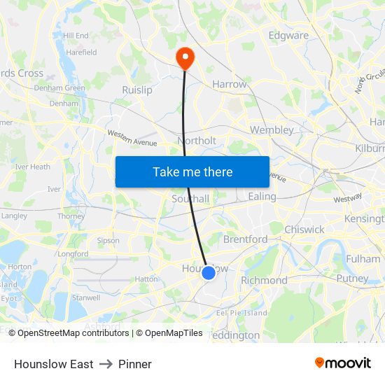 Hounslow East to Pinner map