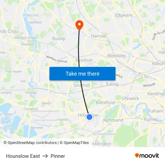 Hounslow East to Pinner map