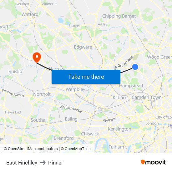 East Finchley to Pinner map