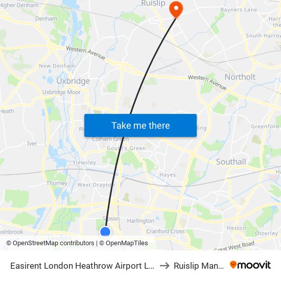 Easirent London Heathrow Airport Lhr to Ruislip Manor map