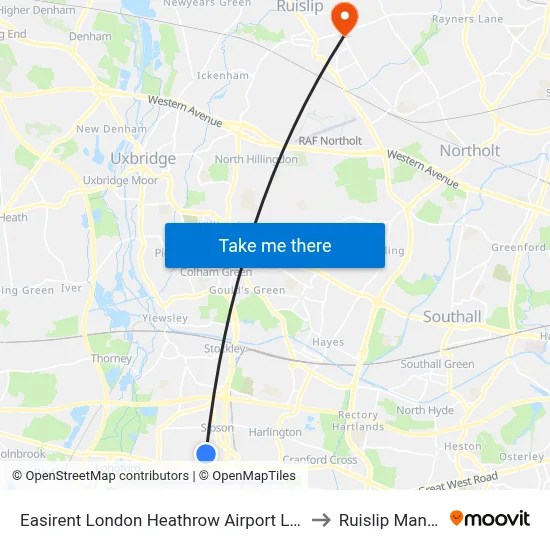 Easirent London Heathrow Airport Lhr to Ruislip Manor map