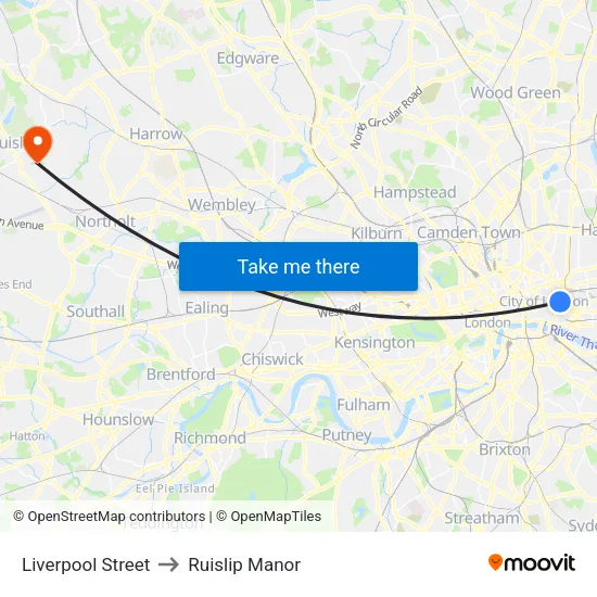 Liverpool Street to Ruislip Manor map