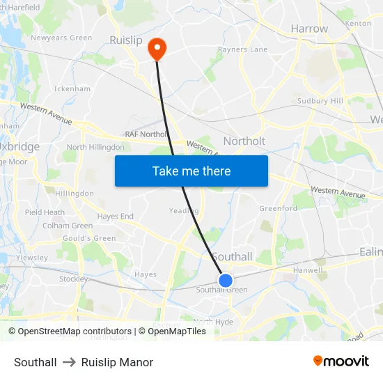 Southall to Ruislip Manor map