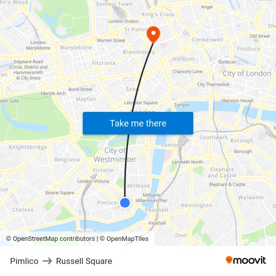 Pimlico to Russell Square map