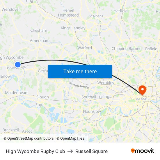 High Wycombe Rugby Club to Russell Square map