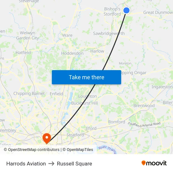 Harrods Aviation to Russell Square map