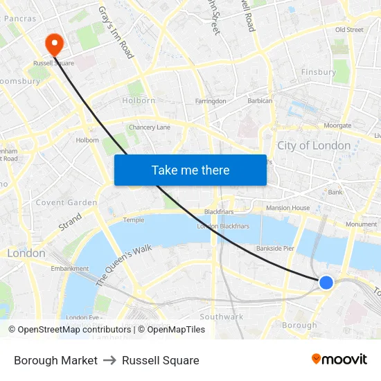 Borough Market to Russell Square map