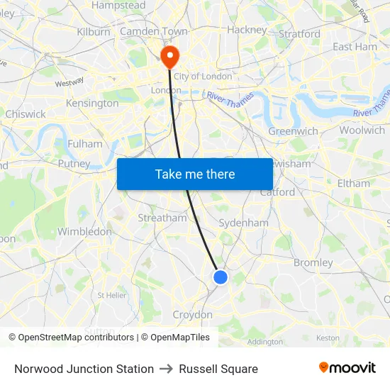 Norwood Junction Station to Russell Square map
