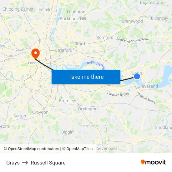 Grays to Russell Square map
