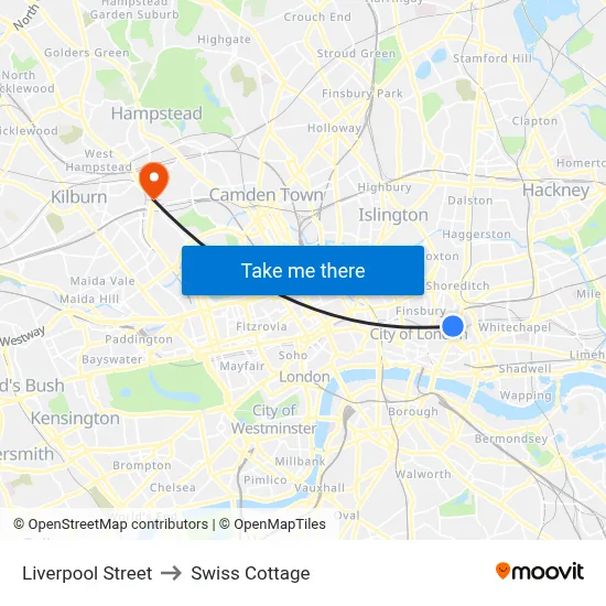 Liverpool Street to Swiss Cottage map