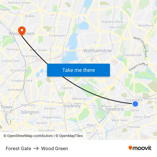 Forest Gate to Wood Green map