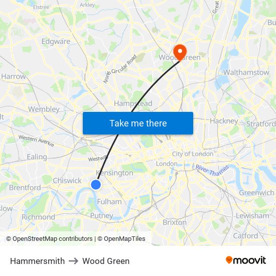 Hammersmith to Wood Green map