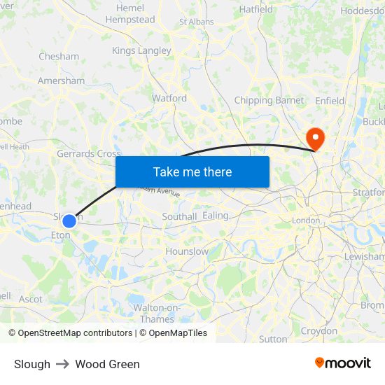 Slough to Wood Green map