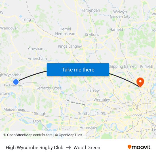 High Wycombe Rugby Club to Wood Green map