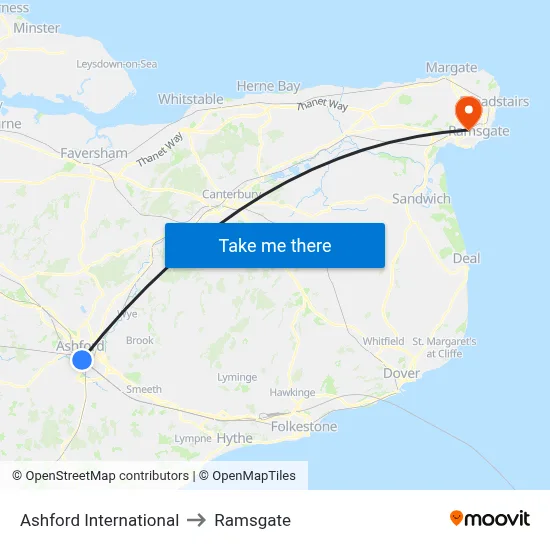 Ashford International to Ramsgate map