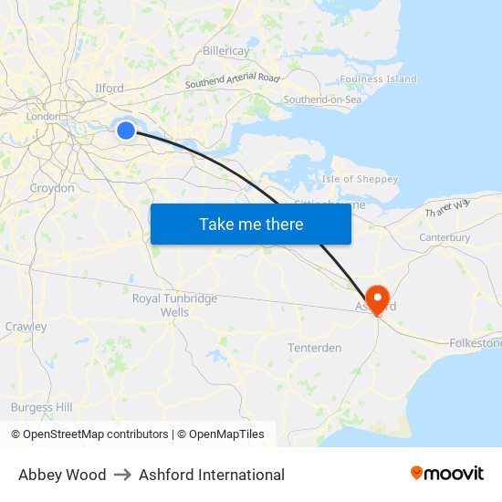 Abbey Wood to Ashford International map