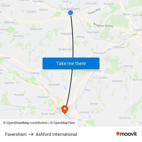 Faversham to Ashford International map