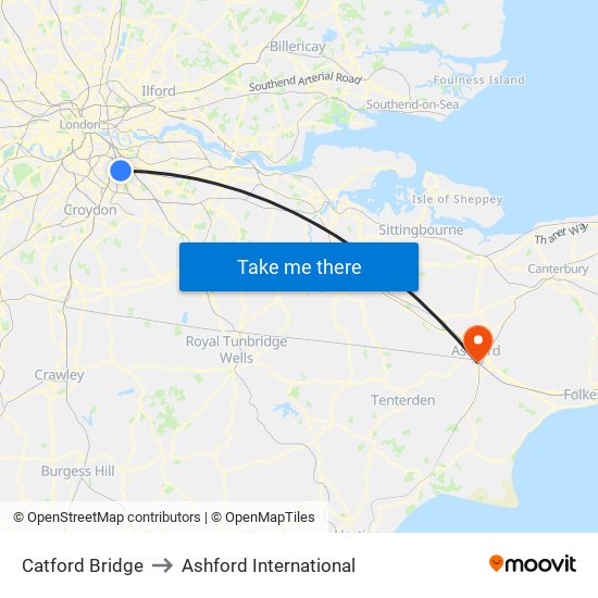 Catford Bridge to Ashford International map